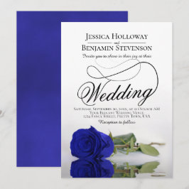 Elegant Royal Blue Roos Classy Script Weddenschap Kaart