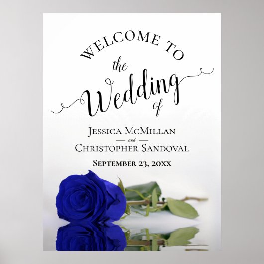 Elegant Royal Blue Roos Classy Wedding Welkom Poster (Voorkant)