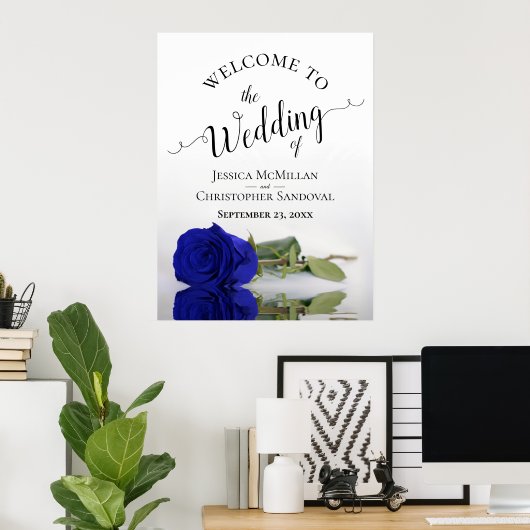 Elegant Royal Blue Roos Classy Wedding Welkom Poster (Thuiskantoor)