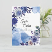 Elegant Royal Blue Roos Fancy QR Code Weddenschap Kaart (Staand voorkant)