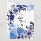 Elegant Royal Blue Roos Fancy QR Code Weddenschap Kaart (Voorkant / Achterkant)