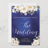 Elegant Royal Blue Roos Fancy QR Code Weddenschap Kaart (Voorkant)