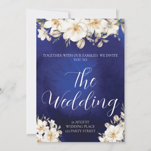 Elegant Royal Blue Roos Fancy QR Code Weddenschap Kaart (Voorkant)