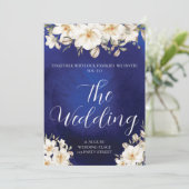 Elegant Royal Blue Roos Fancy QR Code Weddenschap Kaart (Staand voorkant)