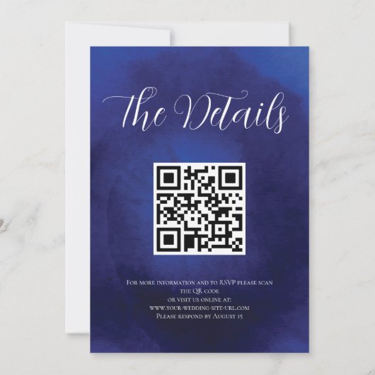 Elegant Royal Blue Roos Fancy QR Code Weddenschap Kaart (Achterkant)