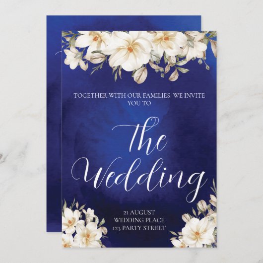 Elegant Royal Blue Roos Fancy QR Code Weddenschap Kaart (Voorkant / Achterkant)