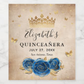 Elegant Royal Blue Roos Gold Crown perkament papie Wijn Etiket (Enkel label)