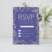 Elegant Royal Blue Roos Gold Floral RSVP-kaarten RSVP Kaartje (Staand voorkant)