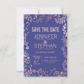 Elegant Royal Blue Roos Gold Floral Wedding Save The Date (Voorkant)