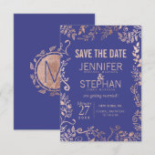 Elegant Royal Blue Roos Gold Floral Wedding Save The Date (Voorkant / Achterkant)