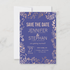 Elegant Royal Blue Roos Gold Floral Wedding Save The Date