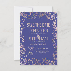 Elegant Royal Blue Roos Gold Floral Wedding Save The Date
