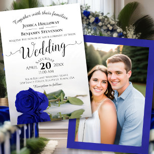 Elegant Royal Blue Roos met foto bruiloft Kaart