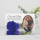 Elegant Royal Blue Roos met Oval Photo Wedding Save The Date (Staand voorkant)