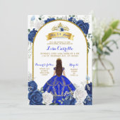 Elegant Royal Blue Roos Mis XV Anos Uitnodiging (Staand voorkant)