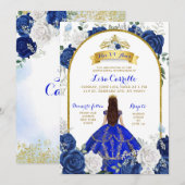 Elegant Royal Blue Roos Mis XV Anos Uitnodiging (Voorkant / Achterkant)