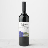 Elegant Royal Blue Roos Wedding Bedankt Wijn Etiket (Voorkant)