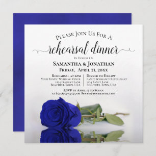Elegant Royal Blue Roos Wedding Rehearsal & Dinner Kaart