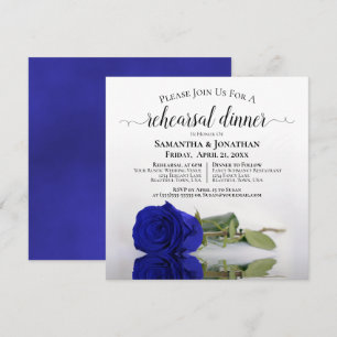 Elegant Royal Blue Roos Wedding Rehearsal & Dinner Kaart