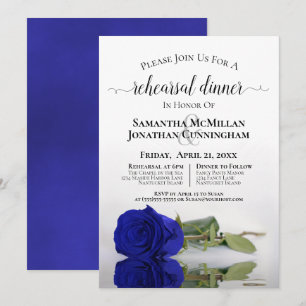 Elegant Royal Blue Roos Wedding Rehearsal Dinner Kaart
