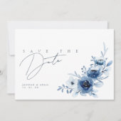 Elegant Royal Blue Rozen Bloemenbruiloft Save The Date (Voorkant)