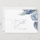 Elegant Royal Blue Rozen Bloemenbruiloft Save The Date (Voorkant)
