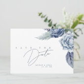 Elegant Royal Blue Rozen Bloemenbruiloft Save The Date (Staand voorkant)