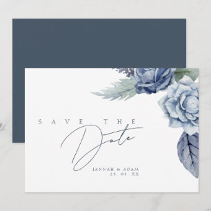 Elegant Royal Blue Rozen Bloemenbruiloft Save The Date