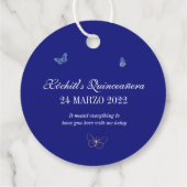 Elegant Royal Blue Rozen Butterfly Quinceanera Fa Bedankjes Labels (Achterkant)