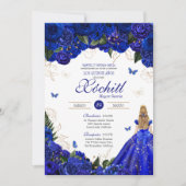 Elegant Royal Blue Rozen Butterfly Quinceañera Kaart (Voorkant)
