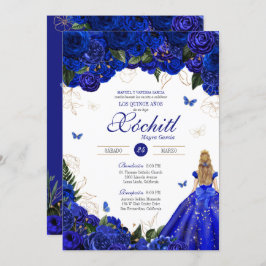 Elegant Royal Blue Rozen Butterfly Quinceañera Kaart
