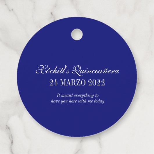 Elegant Royal Blue Rozen Floral Quinceanera Bedankjes Labels (Achterkant)