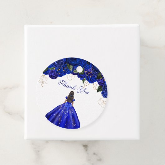 Elegant Royal Blue Rozen Floral Quinceanera Bedankjes Labels (In situ)
