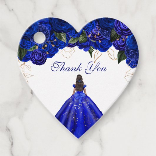 Elegant Royal Blue Rozen Floral Quinceanera Bedankjes Labels (Voorkant)