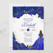 Elegant Royal Blue Rozen Floral Quinceañera Kaart (Voorkant)