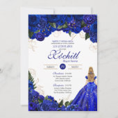 Elegant Royal Blue Rozen Floral Quinceañera Kaart (Voorkant)