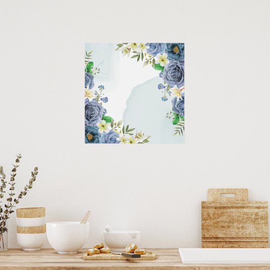 Elegant Royal Blue Rozen Wedding Invitation Poster (Keuken)