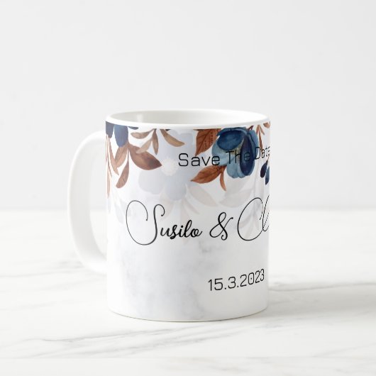 elegant Royal Blue Rustic modern savethedate. Koffiemok (Voorkant links)