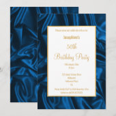 ELEGANT ROYAL BLUE SATIN BIRTHDAY INVITATIE KAART (Voorkant / Achterkant)