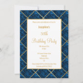 ELEGANT ROYAL BLUE SATIN GOLD BIRTHDAY INVITATIE KAART (Voorkant)