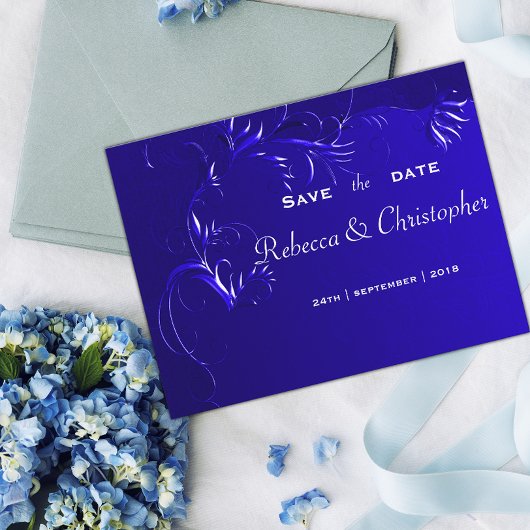 Elegant Royal Blue Save the Date Aankondigingskaart