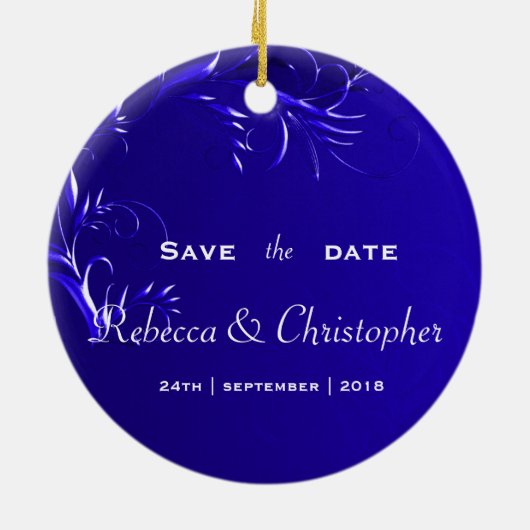 Elegant Royal Blue Save the Date Keramisch Ornament (Achterkant)