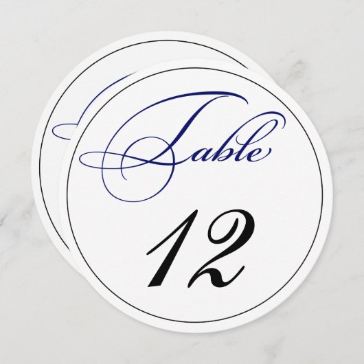 Elegant Royal Blue Script Round Table Number Kaart (Voorkant / Achterkant)