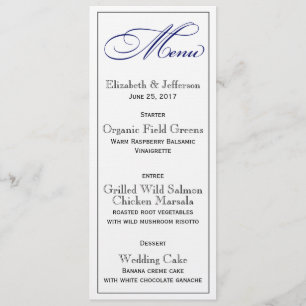 Elegant Royal Blue Script Wedding Menu Kaart