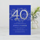 Elegant Royal Blue Silver 40e verjaardag Kaart (Staand voorkant)