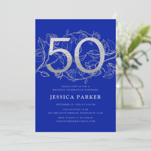 Elegant Royal Blue Silver 50e verjaardag Kaart (Staand voorkant)