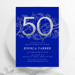 Elegant Royal Blue Silver 50e verjaardag Kaart<br><div class="desc">Elegant koningsblauw zilver 50ste verjaardag feestuitnodiging.  modern vrouwelijk design met rozen botanische accenten en faux glitter silver. Eenvoudige bloemenuitnodigingskaart perfect voor een stijlvol vrouwen dagfeest. Personaliseer met je eigen gegevens. Gedrukte Zazzle-uitnodigingen of direct download digitale afdrukbare sjabloon.</div>