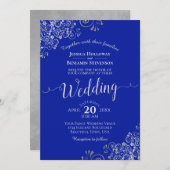 Elegant Royal Blue & Silver Calligraphy Wedding Kaart (Voorkant / Achterkant)
