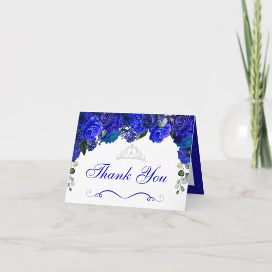Elegant Royal Blue Silver Floral Hartelijk dank (Voorkant)