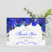 Elegant Royal Blue Silver Floral Quinceanera Bedankkaart (Staand voorkant)